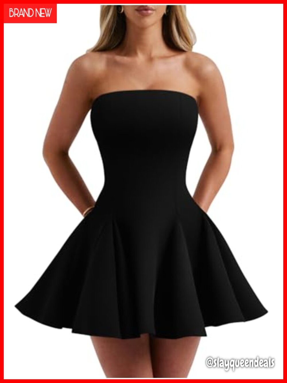 Strapless Mini Dress High Waist Ruffled Hem A-Line Party Club